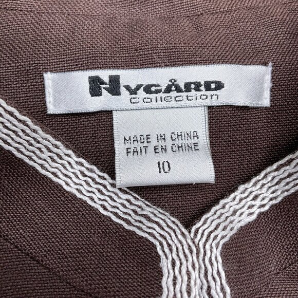 Nygard Jacket‎ Women 10 Brown White Embroidered Paisley Linen Boho Art Neutral - Picture 5 of 10